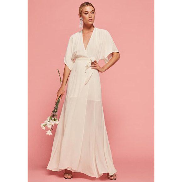 Reformation Winslow White Ivory Wrap Maxi Dress Small Flowy Gown - Picture 8 of 11